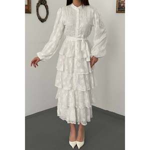 Vestido Largo Blanco con Volantes - Blanco - Product Image 4