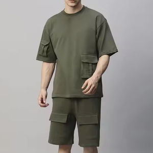 Summer Knitted Multiple <b>Pocket</b> Style <b>Men's</b> <b>T</b>-<b>Shirt</b> and Shorts Sets - Product Image 4