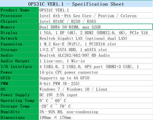 OPS31C OPS86C all'ingrosso OPS scheda madre Intel processore DDR3L DDR4 <span class=keywords><strong>Embedded</strong></span> Computer scheda rinfuse integratori - Product Image 2