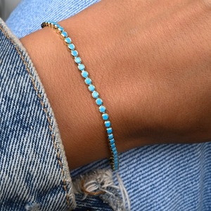 Bracelet tennis pour femme en argent sterling 925 plaqué or, style bohème, fait main, avec pierre précieuse turquoise naturelle, forme de cadenas tendance - Product Image 2