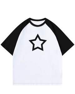 เสื้อยืดคอตตอนโอเวอร์ไซส์สั่งทำพิเศษจากผู้ผลิต สีดำขาว แขนแร็กแลน ลายดาว แฟชั่นลำลองสไตล์สตรีทแวร์ สำหรับฤดูร้อน ใส่ได้ทั้งชายและหญิง - Product Image 1