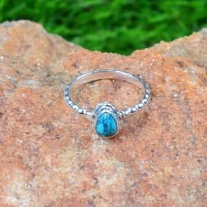 Anillo de piedras preciosas hecho a mano de Plata de Ley 925 azul turquesa joyería elegante para mujer - Product Image 1