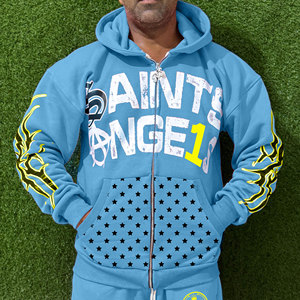 Ensemble de survêtement unisexe en velours 100 % coton, lavage acide, style streetwear, personnalisé OEM, collection hiver 2026, avec sweat à capuche zippé et pantalon de survêtement, motif uni - Product Image 4