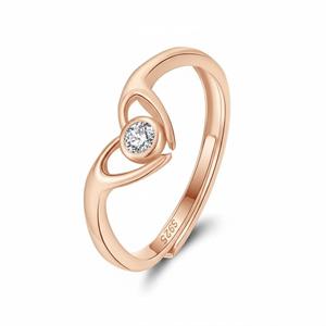 Anillo de Plata de Ley 925 con Corazón Abierto en Oro Sólido de 14K y Diamantes de Laboratorio Redondos, Joyería Fina, Regalo Romántico para Ella - Product Image 3