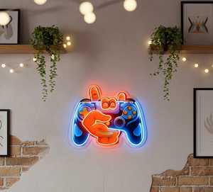 Contrôleur de jeu à main avec éclairage LED néon |   Décoration murale de salle de jeu Pop Art, lumière néon vibrante en forme de manette de jeu Pop Art - Product Image 6