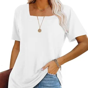 Camiseta cuello cuadrado en color blanco manga corta transpirable Essentials algodón Classic fit Camiseta para mujer Camisetas básicas