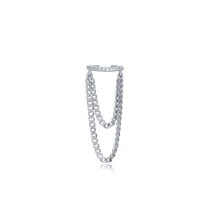 Chain Design CZ Stone Shape <b>Cartilage</b> Earrings Turkish Wholesale 925 Sterling Silver Jewelry - Product Image 3