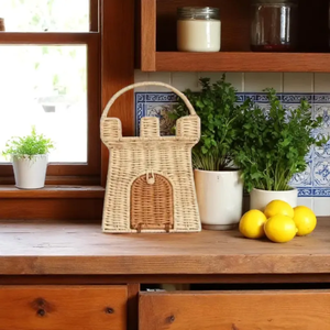 Panier château en rotin tressé, sac à main mignon en paille pour les jouets des enfants - Product Image 2