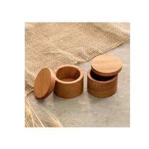 กล่องเกลือไม้อะคาเซียพร้อมฝา-ที่เก็บของในครัวทำด้วยมือสำหรับใส่เกลือเครื่องเทศและชา (อุปกรณ์จัดระเบียบบนเคาน์เตอร์แบบชนบท) - Product Image 1