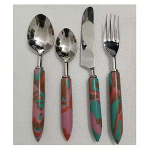 Ensemble de couverts en acier inoxydable argenté avec poignée en pierre synthétique Vaisselle Vaisselle Couverts pour la maison Hôtel Restaurant - Product Image 1