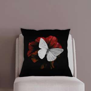 Coussin imprimé avec un papillon blanc sur une fleur rouge - Décoration de luxe moderne, 8"x16" - 20x40 cm - Product Image 2