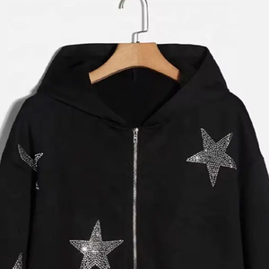 Vente en gros Sweat à capuche de haute qualité avec logo en strass avec fermeture éclair complète Pull-over respirant avec strass personnalisés Sweat à capuche personnalisé avec OEM - Product Image 5