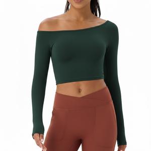 <b>Top</b> Quality Fitness Wear Clothing Yoga <b>Top</b> <b>Cropped</b> <b>Long</b> <b>Sleeves</b> <b>White</b> <b>Top</b> for Women Workout Gym Wear Moisture-Wicking Breathable - Product Image 3