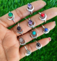 Bagues ajustables en laiton plaqué argent avec pierres précieuses naturelles Soleil et Lune, étanches, en acier, style vintage parfait, les plus vendues en gros