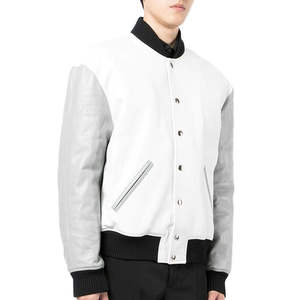 OEM personalizado más tamaño de la Universidad de los hombres chaqueta de béisbol de moda de cuero mangas Letterman bombardero con lona blanca ropa de los hombres - Product Image 2
