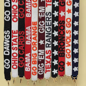 Correa de cristal personalizada CRYSTAL CRAFT Stevie para bolso, con cuentas de cristal blancas y doradas, estilo indio, color/tamaño personalizado, para bolsos con logo, uso diario - Product Image 1