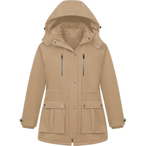 Chaqueta de Invierno Holgada para Mujer, Chaqueta Acolchada con Capucha y Cuello Alto, Secado Rápido, Transpirable, Tejido Liso Teñido, Cierre de Cremallera Frontal - Product Image 1