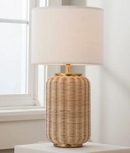 Hot Sale Farmhouse Style <b>LED</b> Decorative Rattan Wicker Cane Table Lamp with Cotton <b>Rope</b> for Home & Hotel Use - Product Image 3