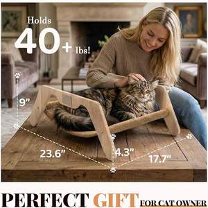 Lit-griffoir 2-en-1 pour chat, surélevé, en bois, avec tapis en peluche et griffoir en sisal, pour usage intérieur/extérieur, amovible et lavable, mobilier de repos - Product Image 3