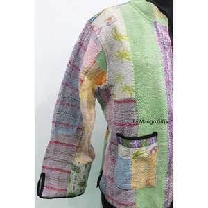 เสื้อแจ็คเก็ตผ้าฝ้ายส่าหรีแบบวินเทจสำหรับผู้หญิง  แบบสองด้านใส่ได้  ทรงบอมเบอร์  คอปกเบสบอล  ตกแต่งขนนก  แบบสั้น  สำหรับฤดูหนาว - Product Image 3