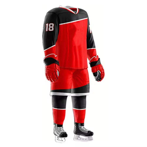 Maillot de hockey sur glace personnalisé en maille 100% polyester, haute qualité, séchage rapide, respirant, ensemble rouge, uniforme unisexe pour adultes - Product Image 4