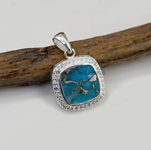 จี้เงินแท้ 925 คุณภาพดี ขายดี ประดับด้วยเทอร์ควอยซ์สีฟ้า ขนาด 10 มม. รูปทรงคุชชั่น สไตล์โบฮีเมียน ชุบทอง งานแฮนด์เมด สวยงาม - Product Image 4