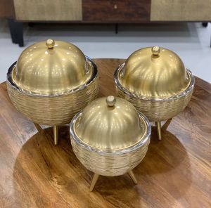 Calentador de Comida Redondo Dorado de Lujo, Cazuela, Plato para Calentar, Hecho de Acero Inoxidable para Servir en Buffet - Product Image 1