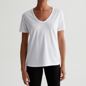 T-shirt pour femmes OEM col en U décontracté Premium 100% coton à séchage rapide meilleur maillot léger vente en gros pour femmes avec logo personnalisé - Product Image 6