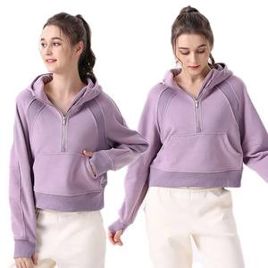 Sudadera de mujer personalizada 100% algodón de rizo francés manga larga media cremallera Fitness pulóver sudadera gimnasio/Casual invierno otoño Sudadera con capucha - Product Image 5