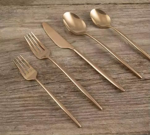 Stainless Steel Flatware Cutlery Set Spiral Handle Fork Knife Spoon Modern Design Mirror/Matte PVD Gold Finish Dishwasher Safe · image 3