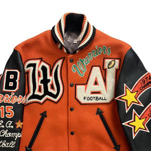Parches Bordados OEM Personalizados, Chaqueta Universitaria de Béisbol para Hombre, Estilo Letterman, Cuello Alto, Frente - Product Image 3