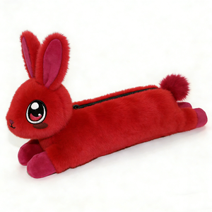Customized Red Plush Bunny Keychain 3D Cartoon Soft Stuffed Animal Faux Fur Toy - Product Image 3