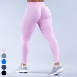 Venta al por mayor de sarga sin costuras Scrunch Butt Yoga Leggings cintura alta compresión Fitness pantalones para mujeres gimnasio entrenamiento Activewear - Product Image 5