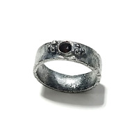 Anillo de Plata de Ley 925 con Granate Natural Oxidado de Forma Redonda, Anillo de Lujo para Boda y Aniversario