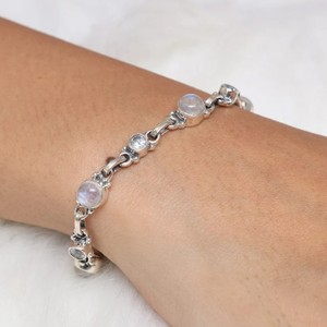 Pulsera bohemia de piedra lunar arcoíris, Plata de Ley 925, acabado dorado, joyería de eslabones de cadena fina hecha a mano para regalo de cumpleaños de boda - Product Image 2
