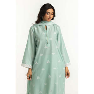 Traje de Verano de 3 Piezas Color Verde Mar para Mujer, Bordado con Schiffli - Product Image 2