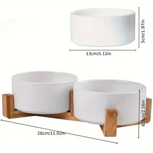 Comederos Dobles Elevados para Gatos FT05 de Cerámica con Soporte de Madera de Bambú para Comida y Agua, Uso en Interiores - Product Image 1