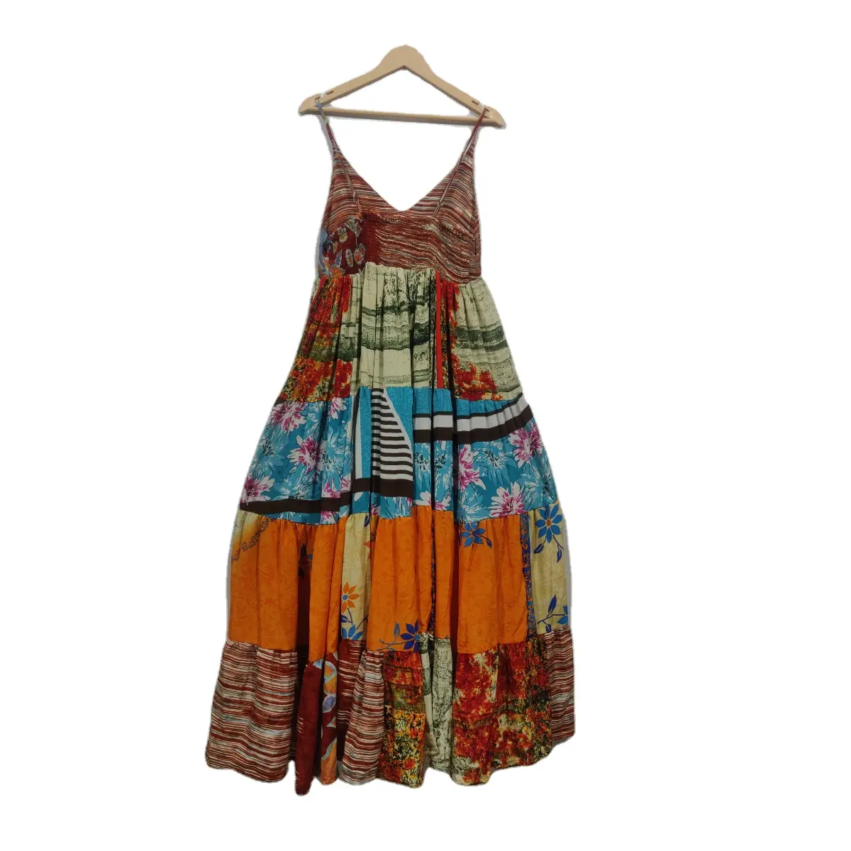 Vestido largo de seda con estampado Floral para mujer, vestido bohemio étnico multicolor con tirantes