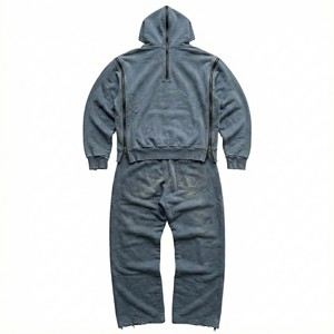 Chándal con Capucha Personalizado, Ecológico, Transpirable, de Algodón Grueso, Estampado, Talla Grande, Corte Holgado, para Hombre, Estilo Vintage Ácido - Product Image 2