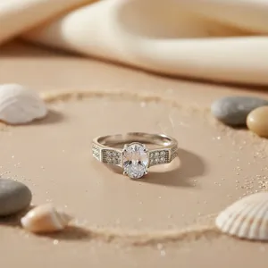 Bague de fiançailles ovale en platine 14 carats plaquée rhodium géométrique pour femmes - Product Image 3
