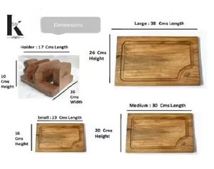 Mango Wood Square Serving Trays Set of 3 with Holders Chopping Board Stand Wall <b>Nut</b> Finish - Product Image 2