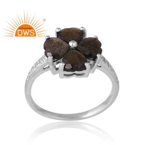 การออกแบบที่ได้รับความนิยมเงินสเตอร์ลิงออบซิเดียนเงาธรรมชาติและแหวนพลอยทอปาสสีขาวผู้ผลิตเครื่องประดับที่กําหนดเอง - Product Image 1