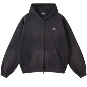 Sudadera con capucha y cremallera personalizada con estampado negro efecto desgastado unisex |   Sudadera con capucha y cremallera completa estilo vintage desgastado |   Sudadera con Capucha Estilo Urbano al por Mayor - Product Image 1