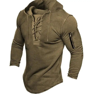 Sudadera con capucha de color sólido para hombre Sudadera con capucha de amarre versátil para deportes y ropa informal de primavera y otoño 2025 - Product Image 2