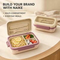 Boîte à lunch en paille de blé avec couvercle transparent, clips latéraux, compartiments séparés, récipient bento réutilisable pour le bureau, l'école, les pique-niques