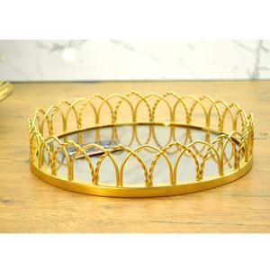 ถาดเสิร์ฟโลหะทรงกลมสวยงามหลากหลายมาตรฐานเคลือบเงาสีทอง - Product Image 5