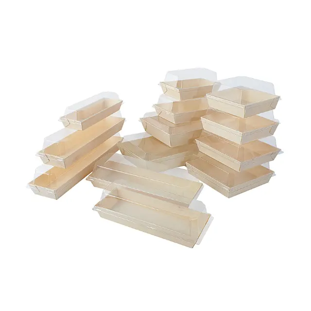 Buen precio caja trapezoidal caja de madera para regalo joyería Sushi Takpak marca servicio personalizado del fabricante de China