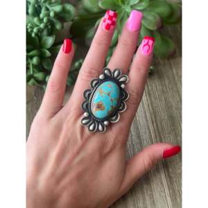 Alex Sanchez Royston Turquoise Sterling <b>Silver</b> <b>Adjustable</b> Vintage <b>Ring</b> - Product Image 2