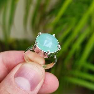 Bague pour femme en argent sterling 925, faite à la main, avec chalcédoine aqua naturelle, style bohème, plaquée rhodium, pièce de collection, cadeau - Product Image 3