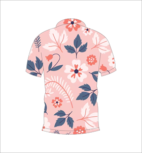 เสื้อโปโลสีชมพูพิมพ์ลายดอกไม้เขตร้อน ระบายอากาศได้ดี น้ำหนักเบา เหมาะสำหรับทีมกอล์ฟ แขนสั้น ผลิตด้วยเทคนิค Sublimation คุณภาพสูง - Product Image 2
